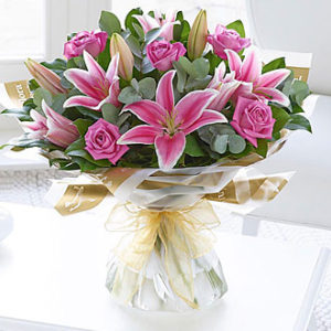 Pink Rose and Lily hand t