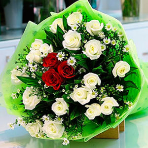 White and Red Roses Bouqu